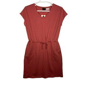 New Womens 32 Degrees Cool Soft Lux Dress Short Sleeve Ruched Waist Medium Pink